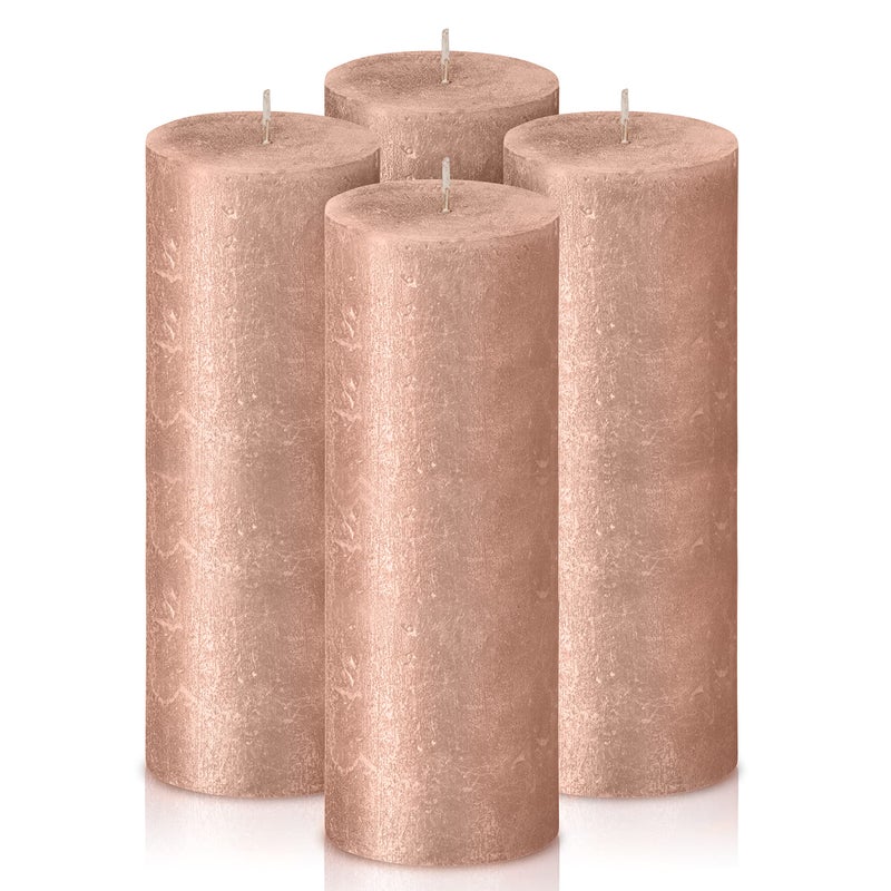 BOLSIUS Pink Shimmer Metallic Pillar Candles 4 Pack - 2.75 X 7.5 Inches - Premium European Quality - Includes Natural Plant-Based Wax - Unscented Dripless Smokeless 85 Hour Party & Wedding Candles - Image 1